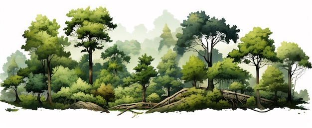 Photo a drawing of trees and bushes with a forest in the background