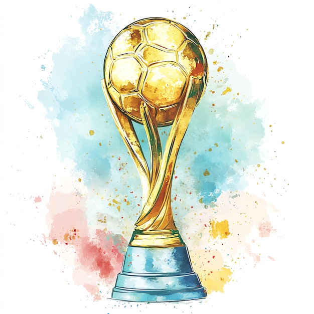 a drawing of a trophy with a blue and pink background