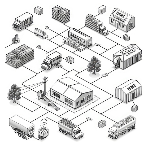 Photo a drawing of a truck and a truck on a street