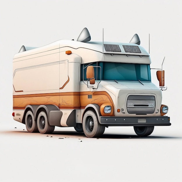 A drawing of a truck with a white and orange paint.