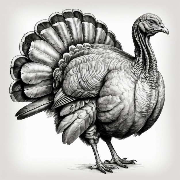 Photo a drawing of a turkey with a black and white background