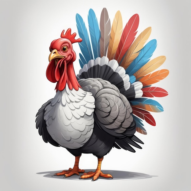 a drawing of a turkey with a blue and red tail