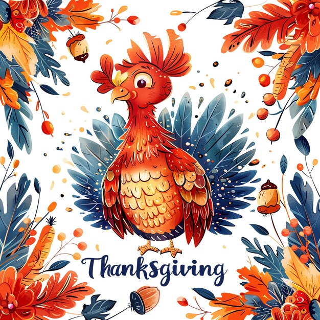 Photo a drawing of a turkey with a floral background that says thanksgiving