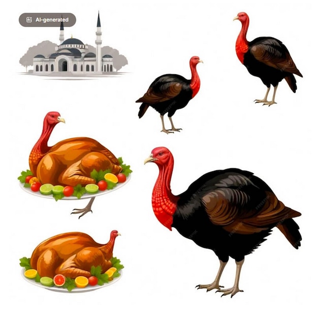 Photo a drawing of turkeys and other images including a turkey