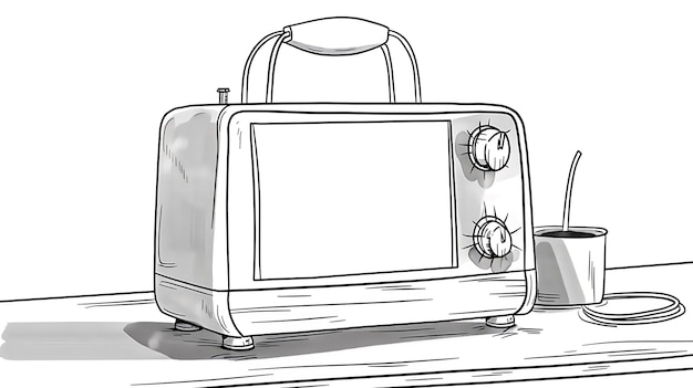 a drawing of a tv with a drawing of a bag on it