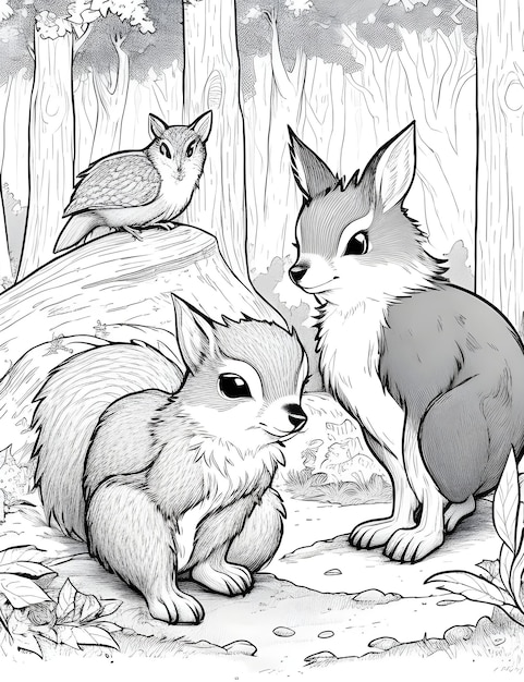 A drawing of two animals with a fox and a fox kids coloring page