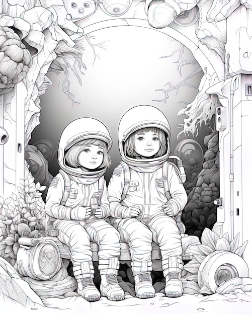 Photo a drawing of two astronauts and one is called spaceman