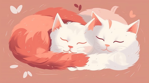 A drawing of two cats cuddling together.