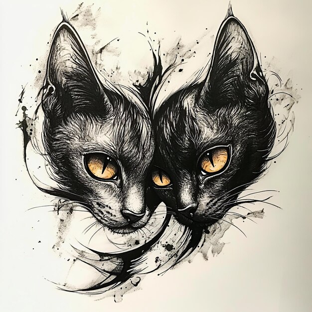 Photo a drawing of two cats with yellow eyes and the word  the  eyes