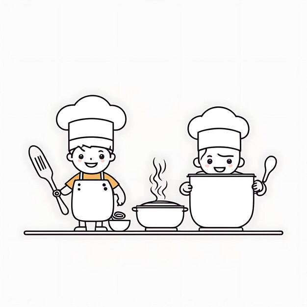 Photo a drawing of two chefs cooking in a pot and a pot with a pot on it