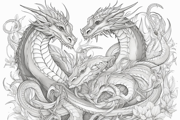 A drawing of two dragons with the words dragon on the front