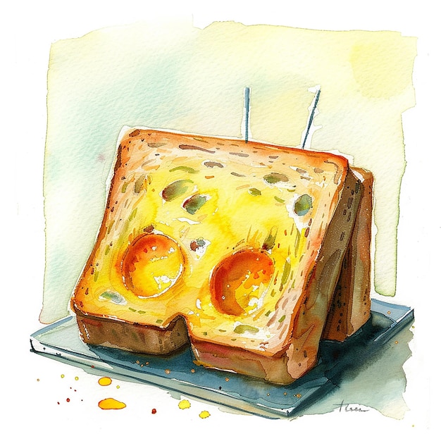 Photo a drawing of two eggs on a toast