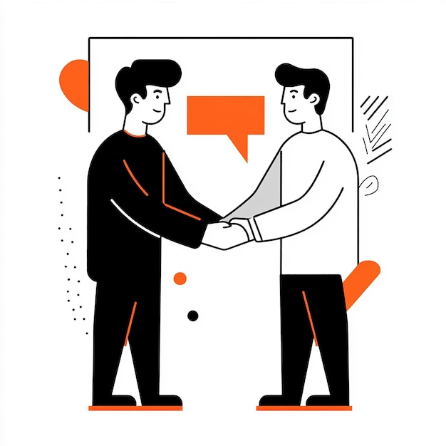 Photo a drawing of two men shaking hands with one saying  one of them is shaking hands