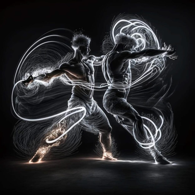 A drawing of two people dancing with the light on.