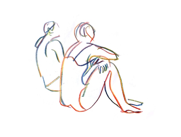 Photo a drawing of two people sitting on a chair