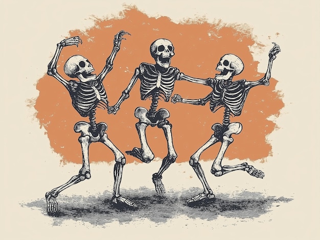 Photo a drawing of two skeletons dancing in a circle