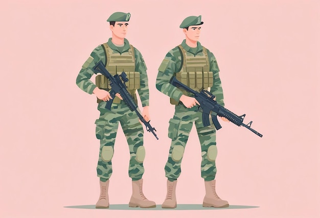 Photo a drawing of two soldiers with a pink background