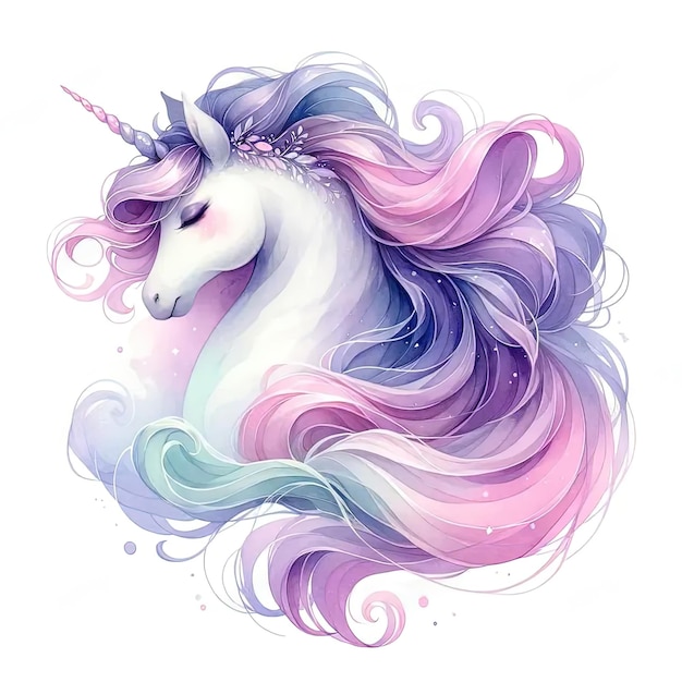 A drawing of a unicorn with long hair