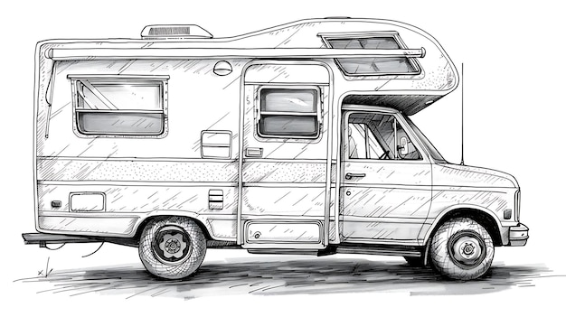 Photo a drawing of a van with a camper on the door