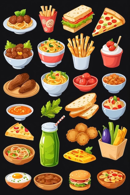 Photo a drawing of a variety of food including a picture of food