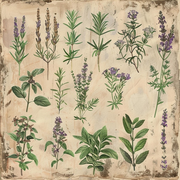 a drawing of a variety of lavender and lavender