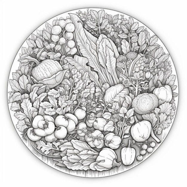 A drawing of a variety of vegetables including mushrooms, mushrooms, mushrooms, and other vegetables.