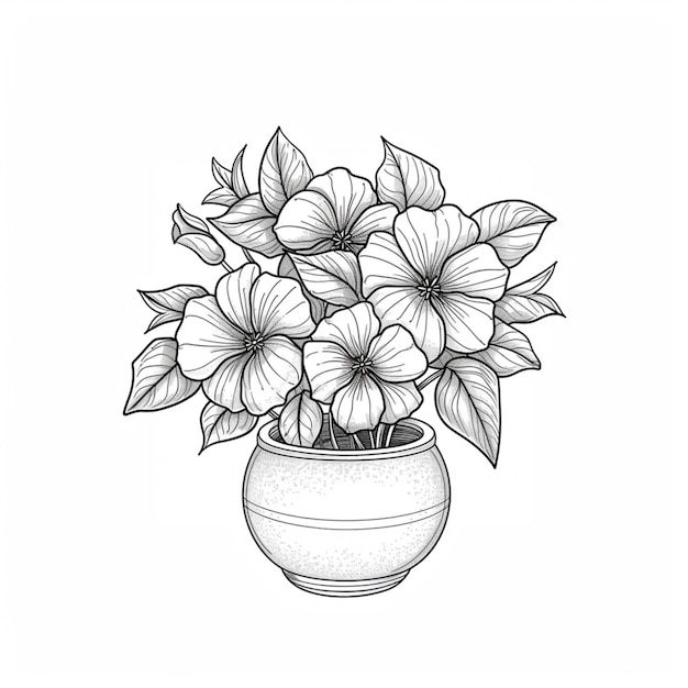 a drawing of a vase with flowers in it