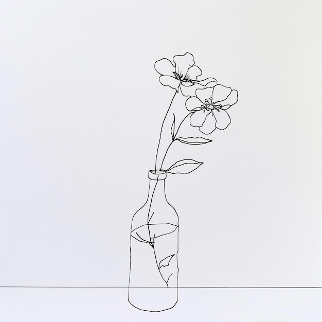 Photo a drawing of a vase with flowers in it