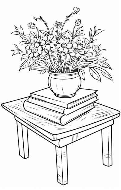 Photo a drawing of a vase with flowers on top of a table