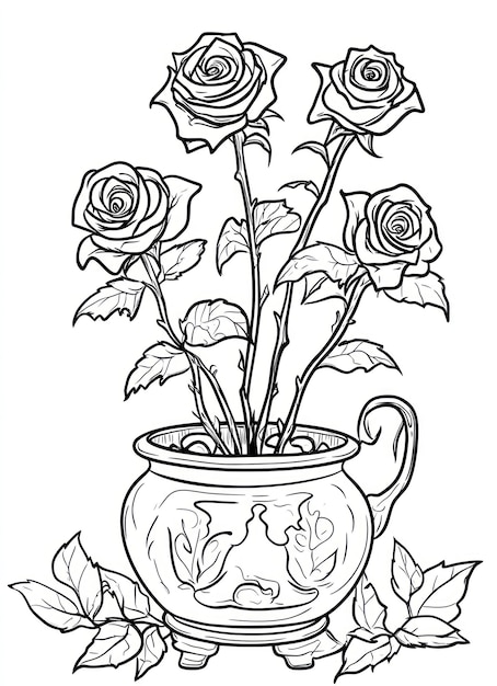 a drawing of a vase with roses in it