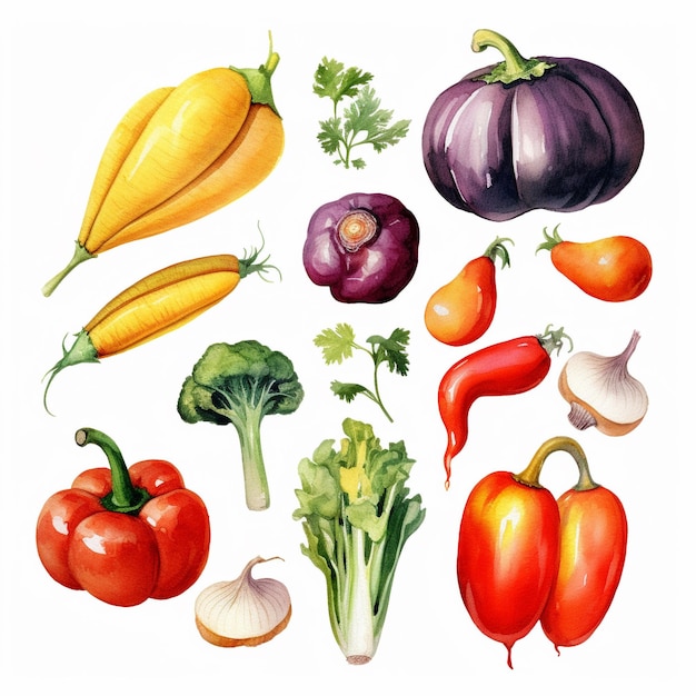 a drawing of vegetables including a variety of vegetables.