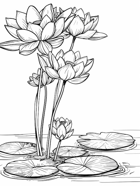 Photo a drawing of a water lily with leaves in the water generative ai