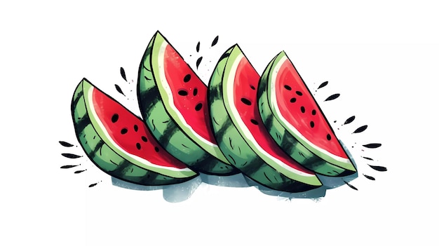 A drawing of watermelon slices with the word watermelon on the bottom.