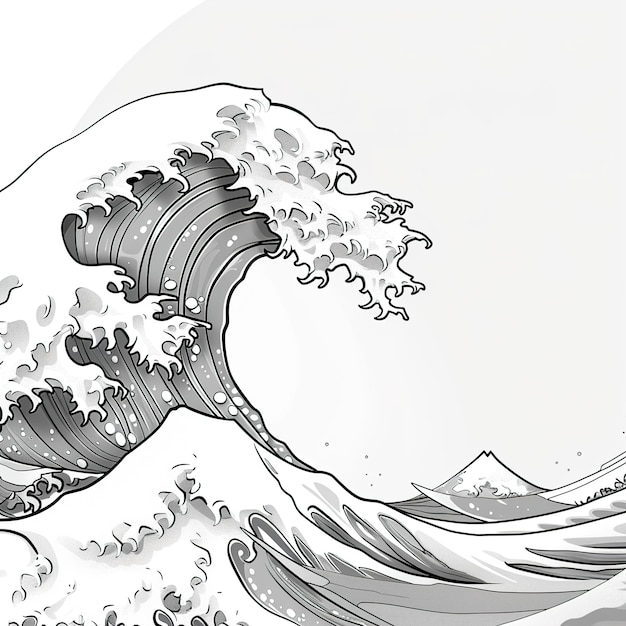 a drawing of a wave that has the ocean on it