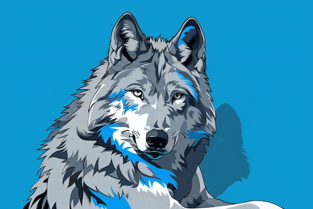 a drawing of a wolf that has blue eyes