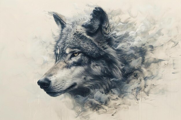 Photo a drawing of a wolf with a black face and gray background