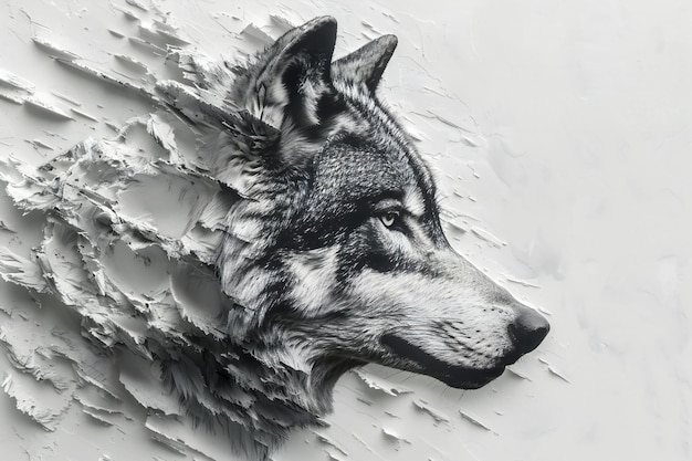 a drawing of a wolf with a black face and the word wolf on it