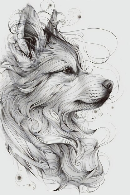 Photo a drawing of a wolf with a black and white face