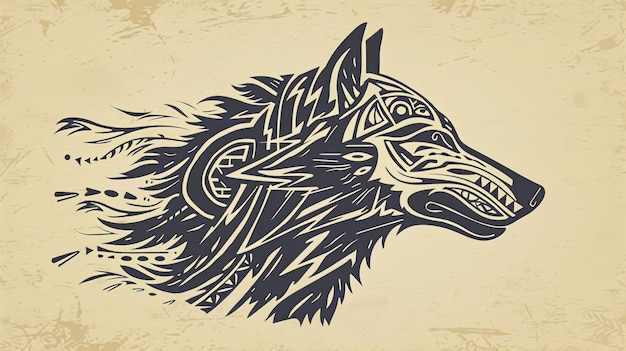 Photo a drawing of a wolf with a dragon on it