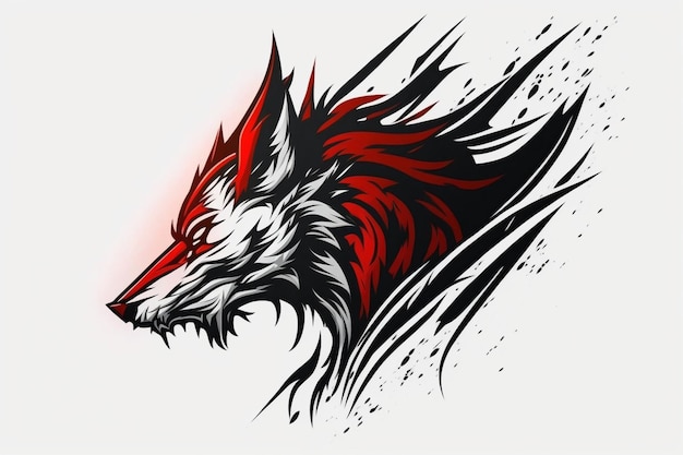 a drawing of a wolf with a red head and the word wolf on it