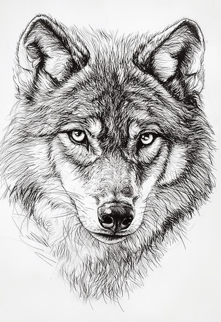 Photo a drawing of a wolfs face with blue eyes