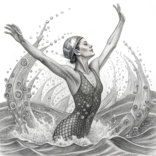 Photo a drawing of a woman in a bikini with the words quot mermaid quot on it