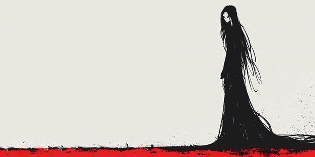 Photo a drawing of a woman in a black dress and a red background with a red line in the middle