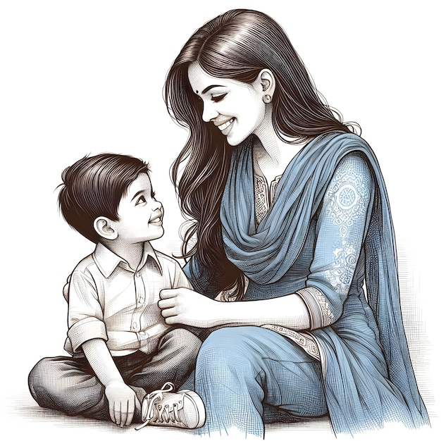 a drawing of a woman and a child