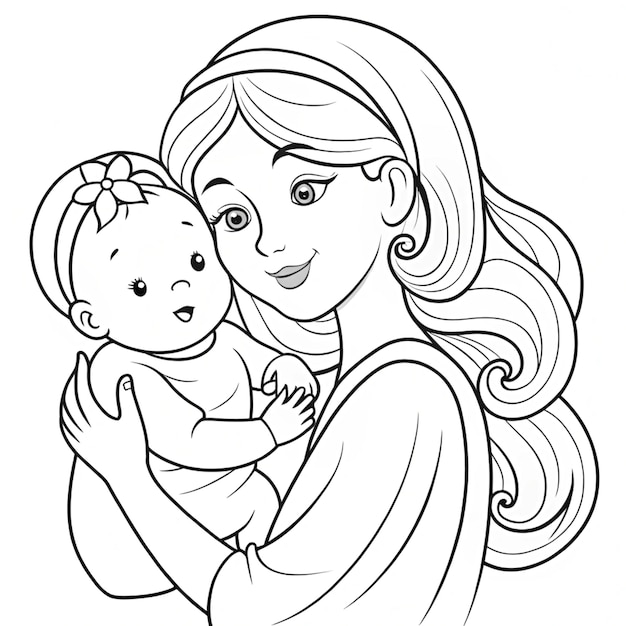 a drawing of a woman holding a baby with a drawing of a baby