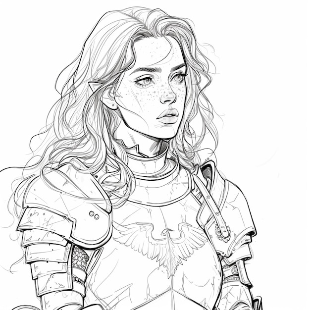 a drawing of a woman in a knights armor