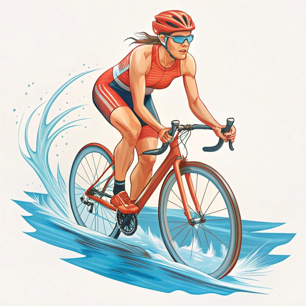 Photo a drawing of a woman riding a bike in the water