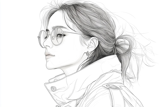 Photo a drawing of a woman wearing glasses and a scarf with a long hair