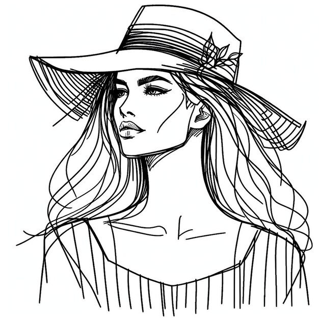 Photo a drawing of a woman wearing a hat with a long hair