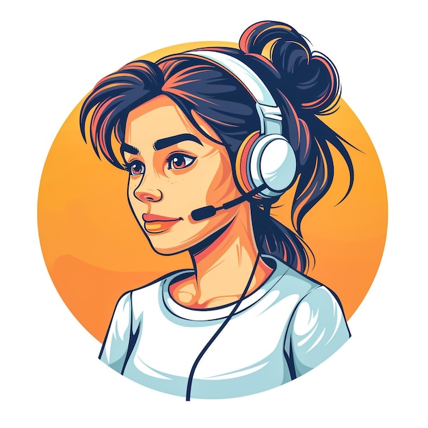 a drawing of a woman wearing headphones with a picture of a girl wearing a headset